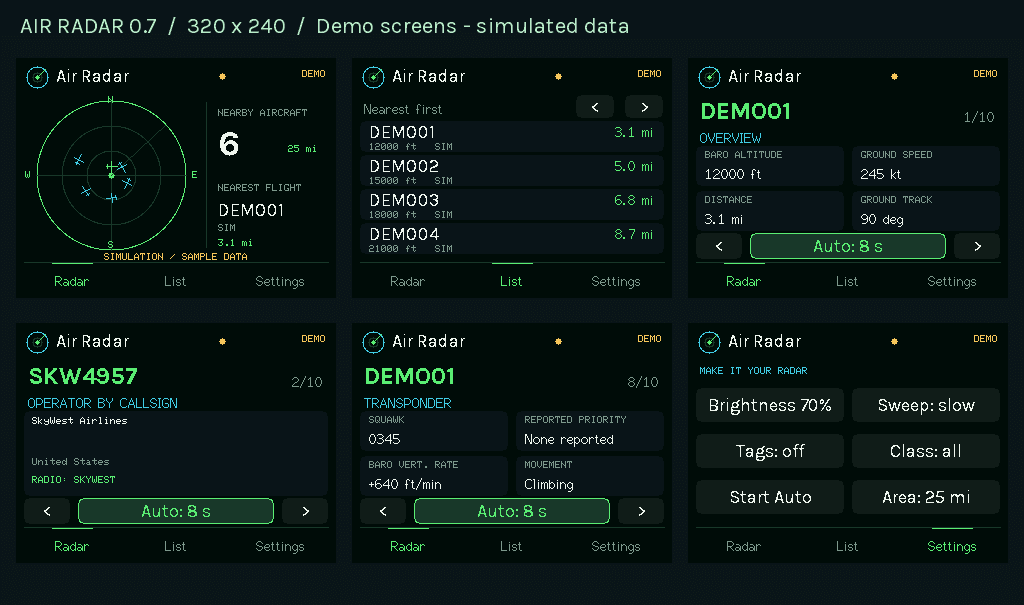 Actual interface · simulated aircraft